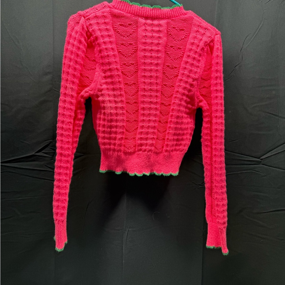 SHEIN Fuchsia Cardigan with Olive Trim Sz S (12QT) - Picture 4 of 4
